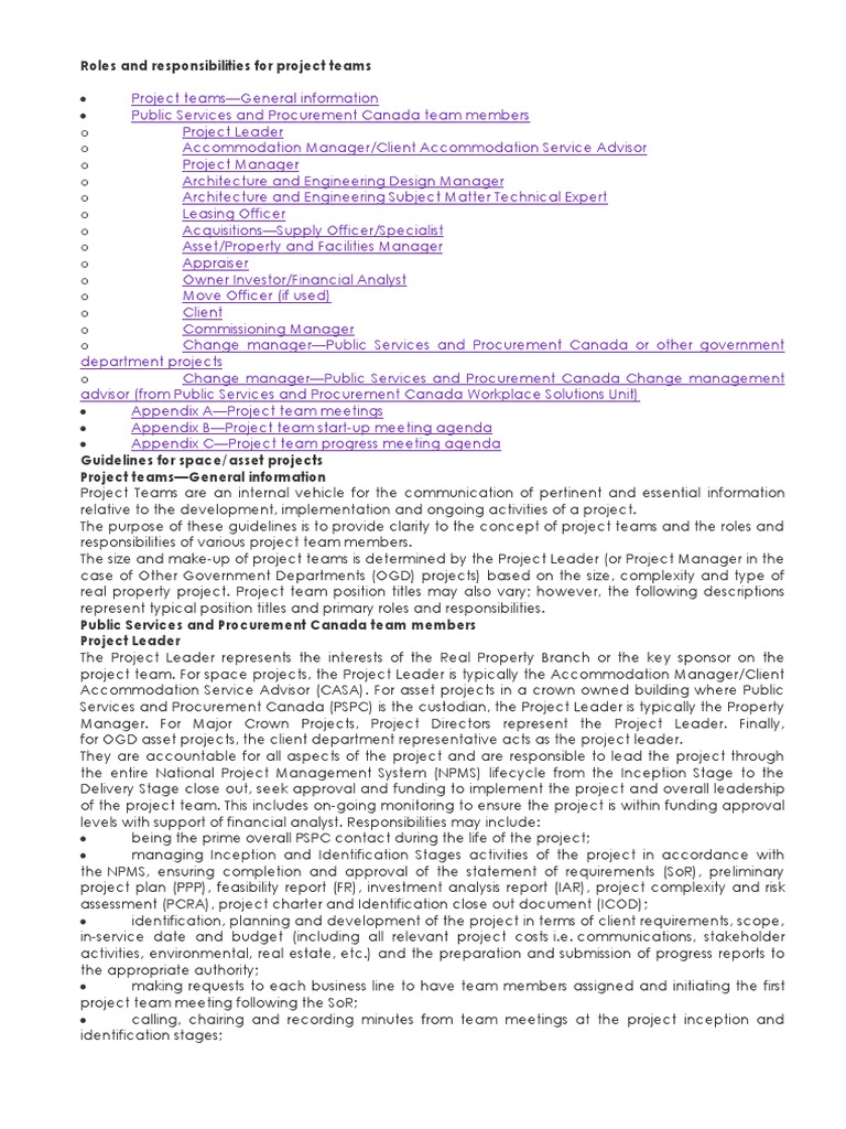 Project Team Roles and Responsibilities | PDF | Project Management ...
