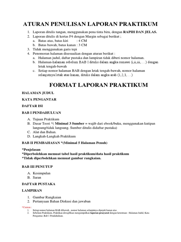 Aturan Penulisan Laporan Praktikum