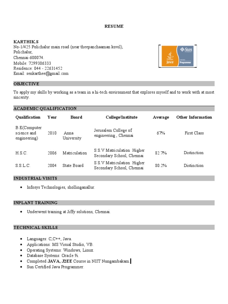 Karthik Resume | PDF | Java (Programming Language) | Computer Engineering