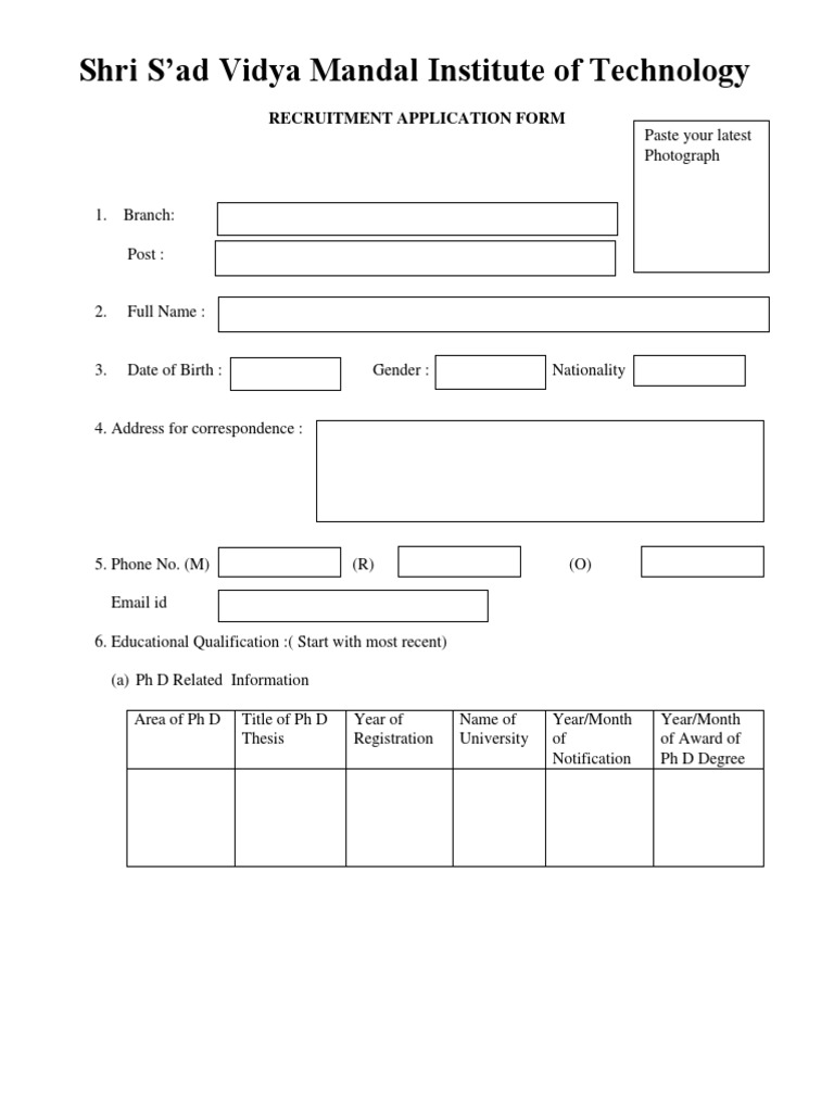 Application - Format Svmit Bharuch | PDF | Doctor Of Philosophy | Thesis