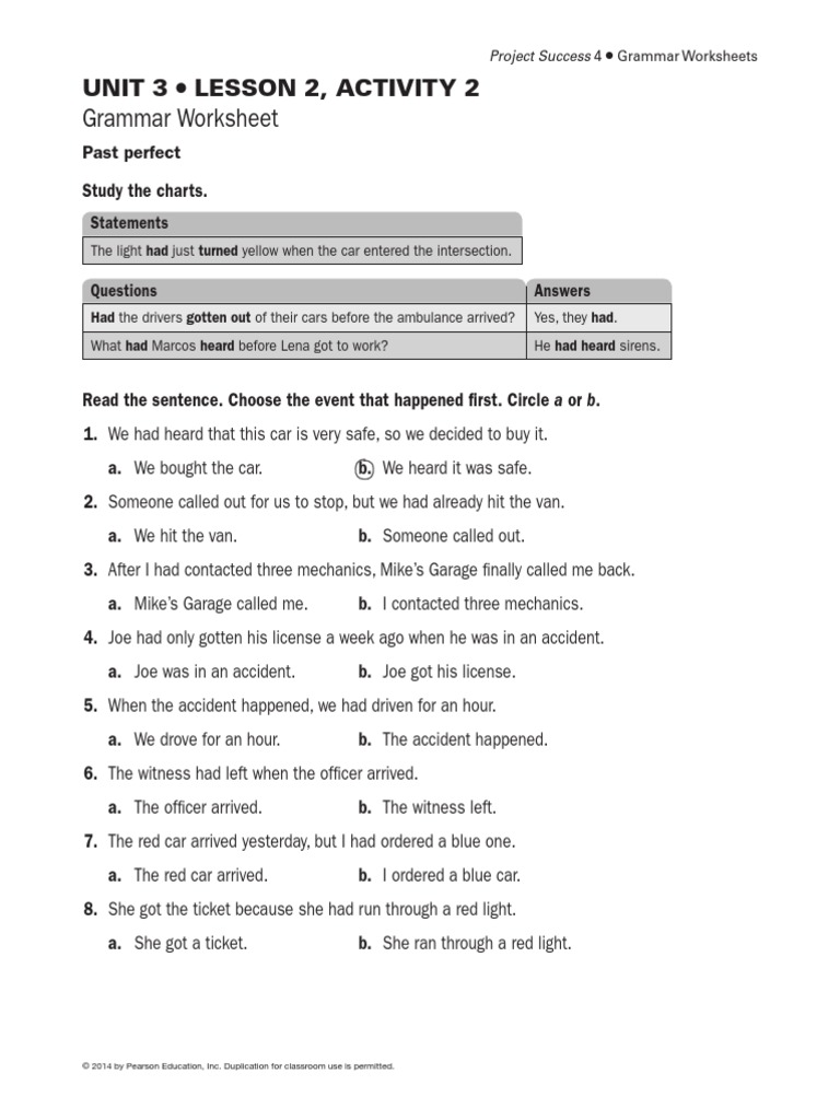 Unit 3 Lesson 02 Grammar Worksheet 2 | PDF