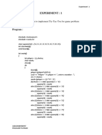 Experiment: 1: Aim: Write A Program To Implement Tic-Tac-Toe For Game Problem