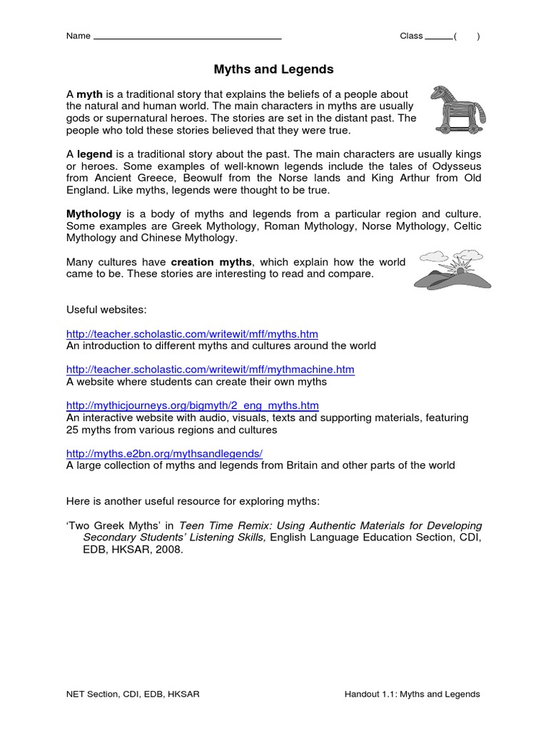 Handout 1 1 Myths And Legends Pdf
