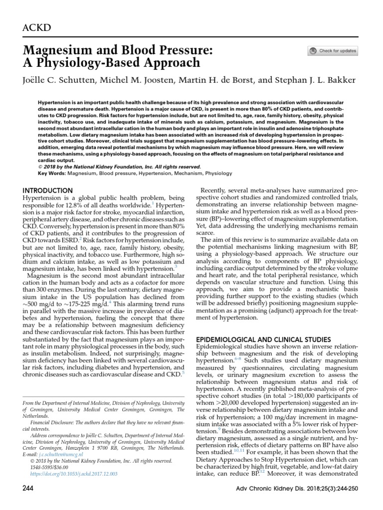 Magnesium and Blood Pressure A PhysiologyBased Approach