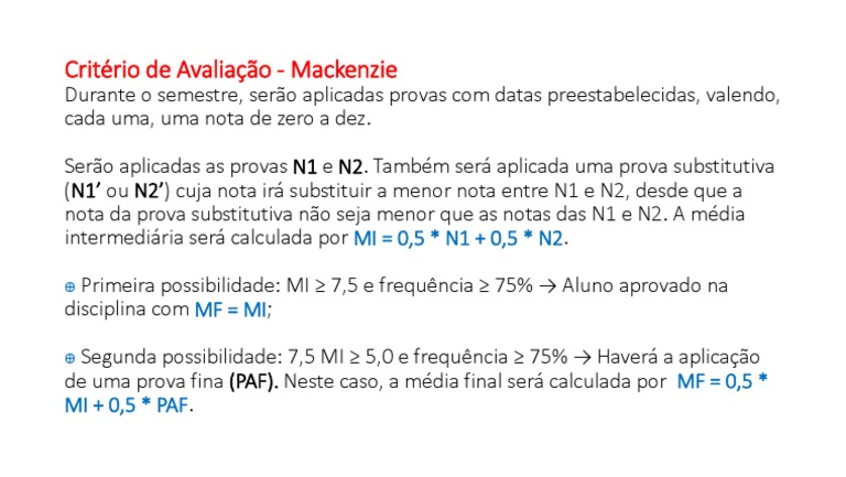 Critério de Avaliação - Mackenzie.pdf | PDF