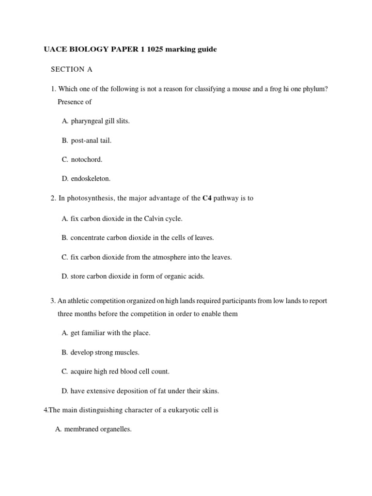 UACE BIOLOGY PAPER 1 2005 Marking Guide PDF Heart Circulatory System