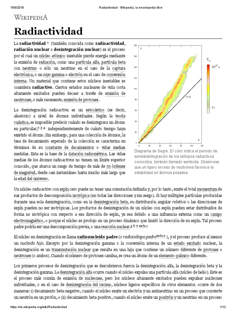Radiactividad Wikipedia, La Enciclopedia Libre PDF Desintegración