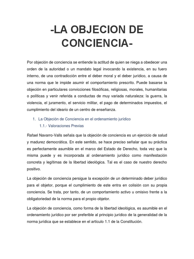 La Objecion de Conciencia | PDF | Objetor de conciencia | Caso de ley