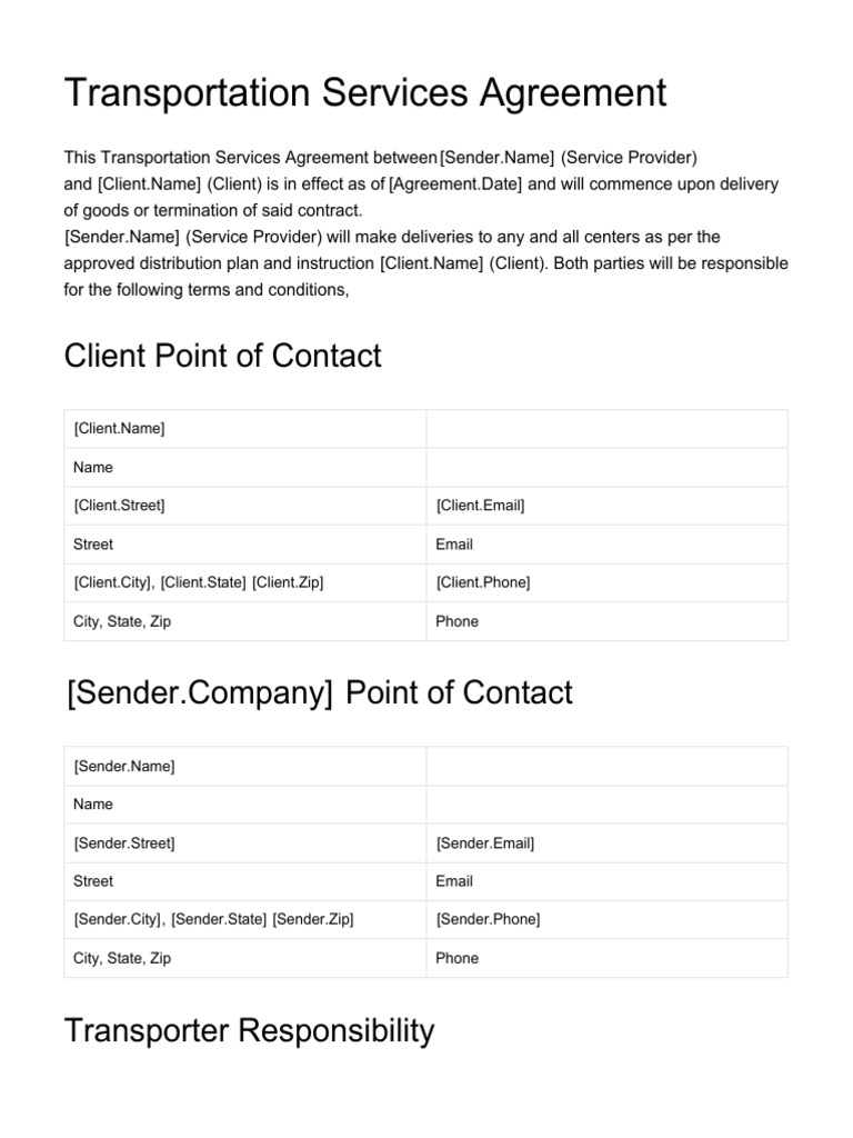 Transportation Services Agreement: Client Point of Contact | PDF | Toll ...