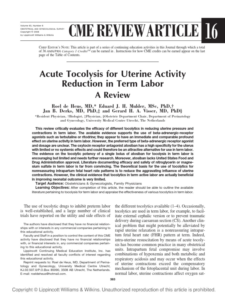 Tocolisis Aguda PDF PDF Childbirth Health Sciences