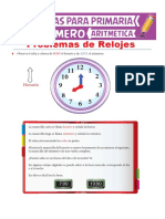 Problemas de Relojes para Primero de Primaria