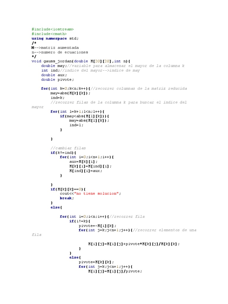 Método Gauss-Jordan en C++ | PDF | Álgebra | Álgebra lineal