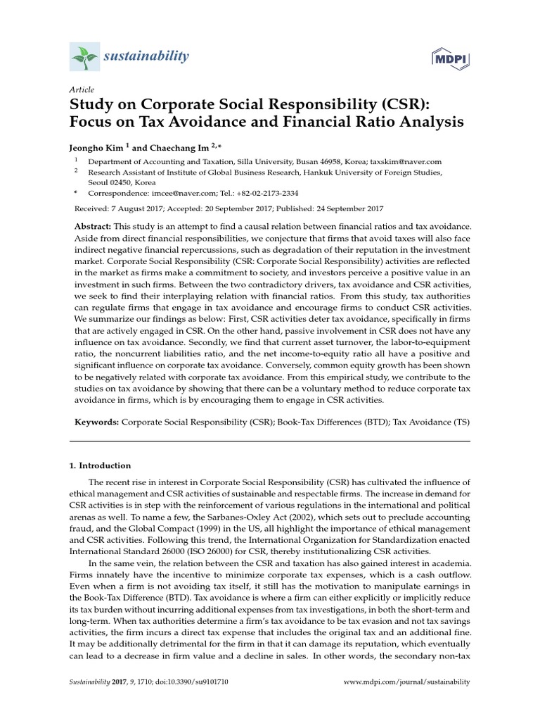 Study On Corporate Social Responsibility (CSR) : Focus On Tax Avoidance ...