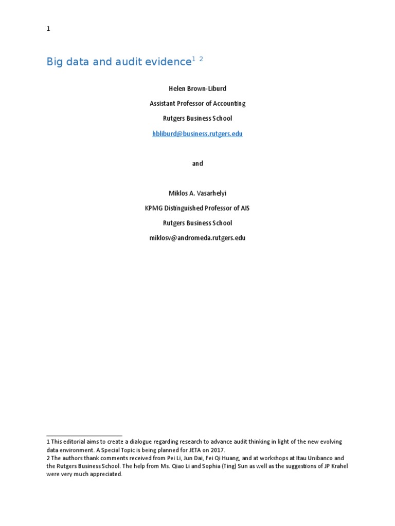 Big Data and Audit Evidence: Hbliburd@business - Rutgers.edu | PDF ...