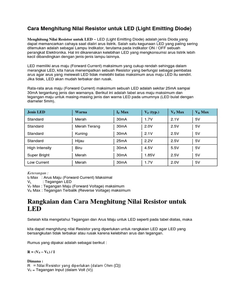 Cara Menghitung Nilai Resistor Untuk LED PDF