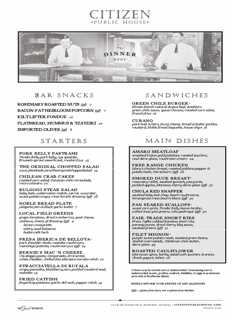 Citizen Public House Menu 2019 | PDF | Cuisine | Cooking