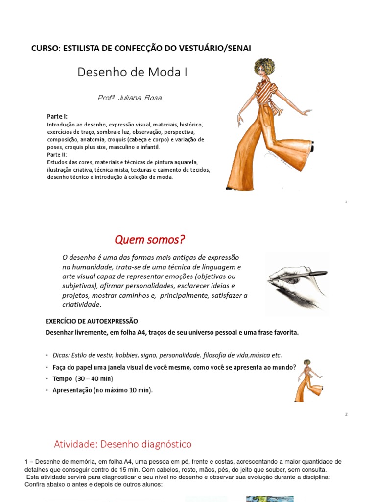 Material para Impressão - Desenho de Moda I e II - Juliana Rosa para Senai  | PDF | Desenho | Moda, image size:768x1024