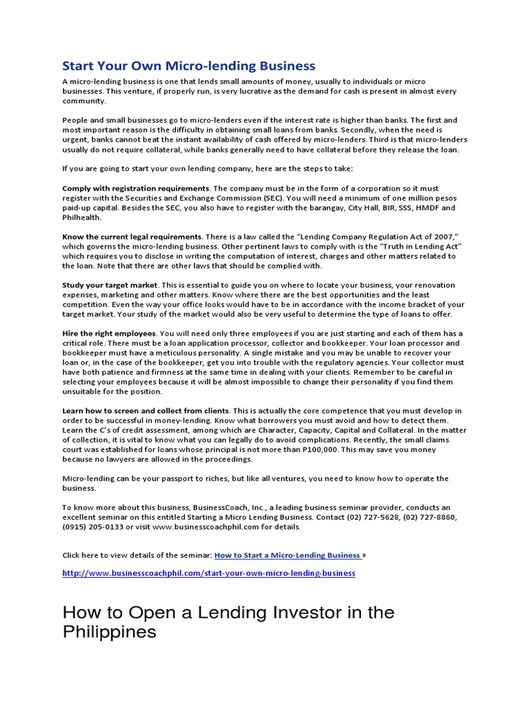 How To Open A Lending Investor In The Philippines All You Need To Know