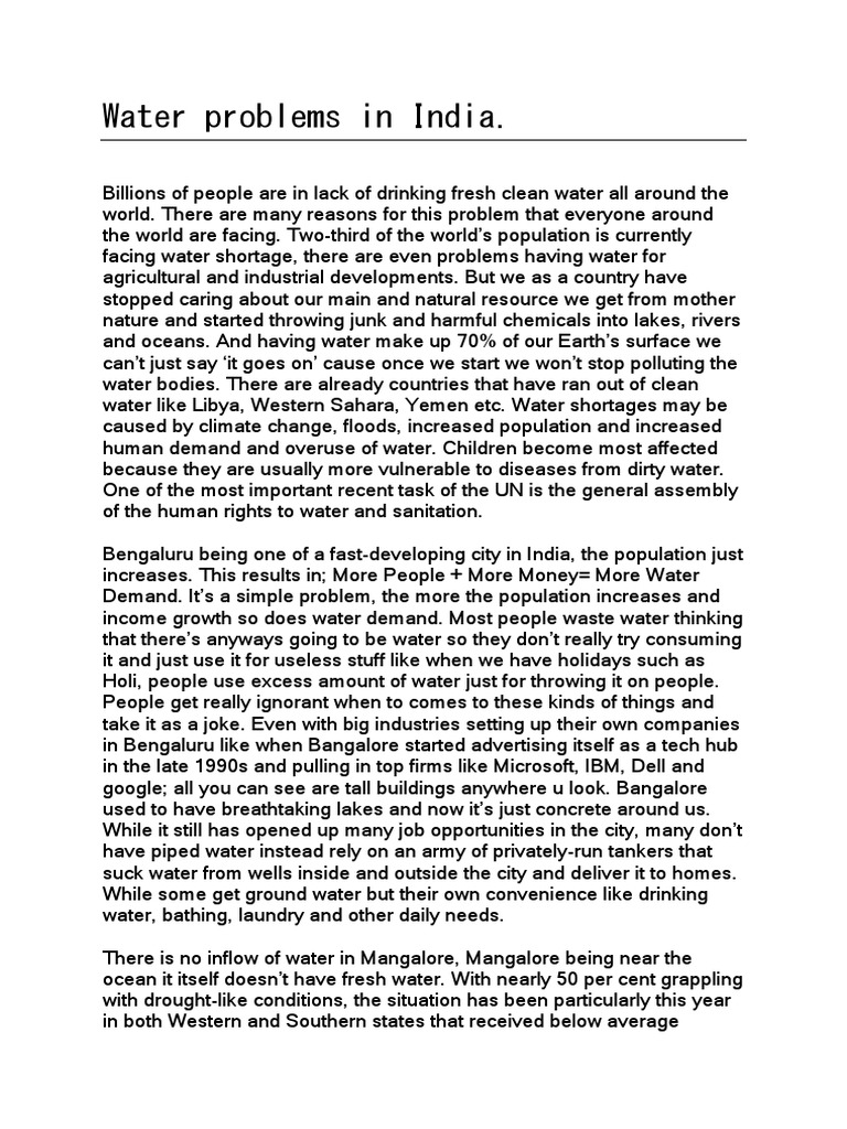 Water Problems in India | PDF | Water Scarcity | Fresh Water