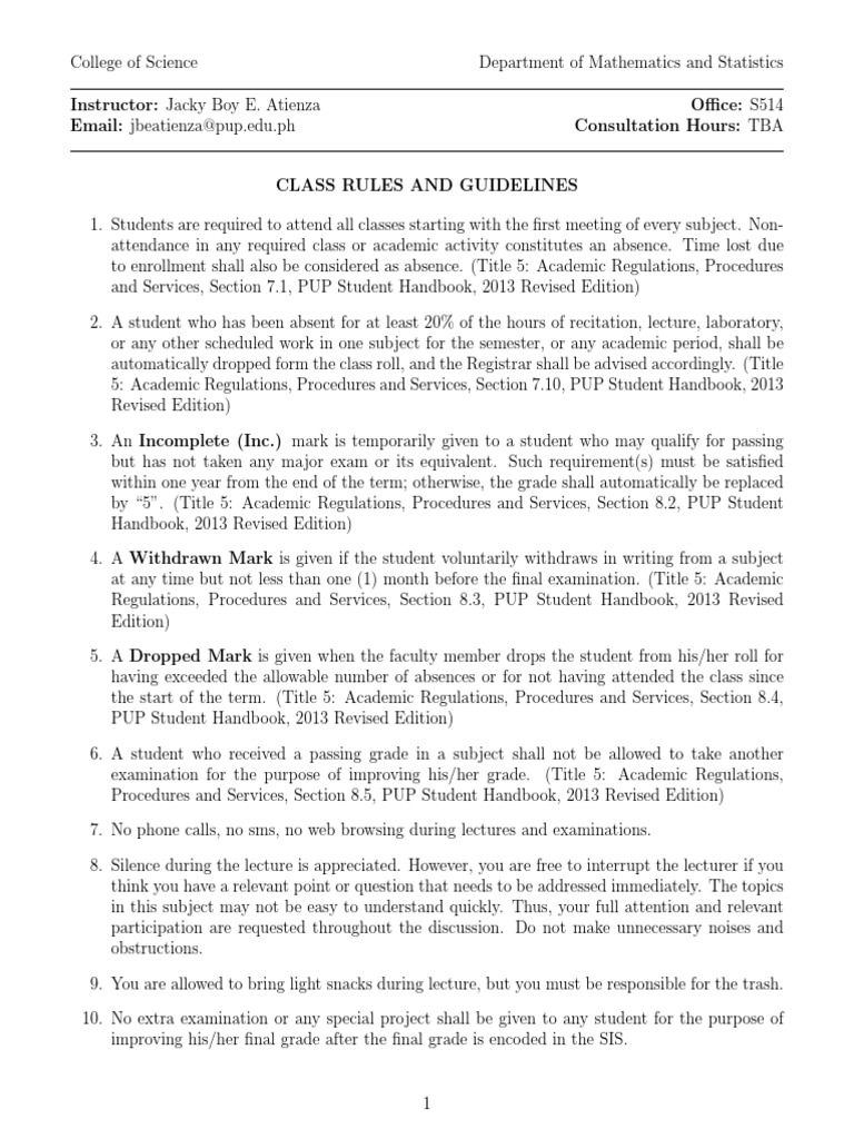 Class Rules and Guidelines | PDF | Academic Term | Test (Assessment)