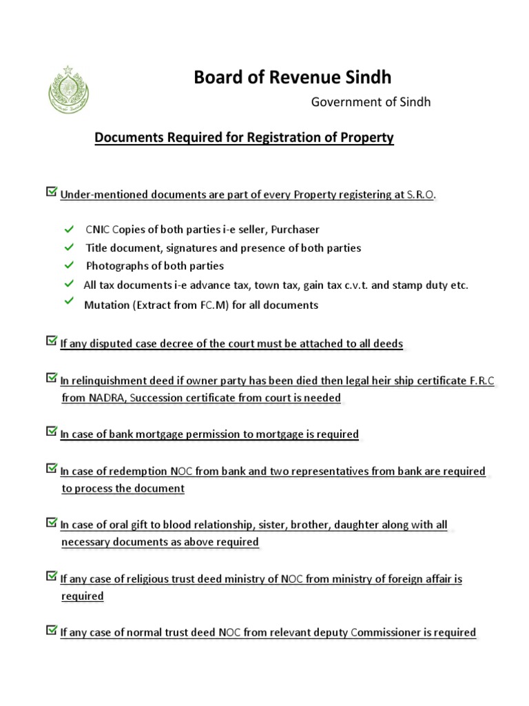 Property Registration Requirements in Sindh | PDF | Law