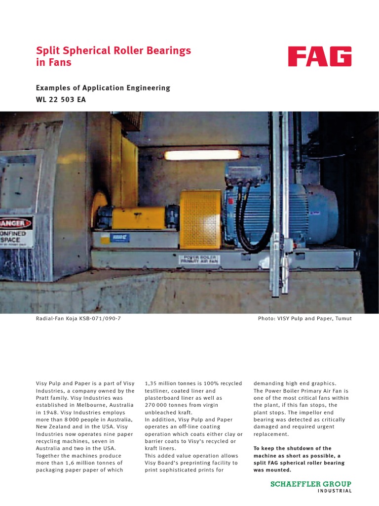 Split Spherical Roller Bearings in Fans Examples of Application Engineering WL 22 503 EA PDF