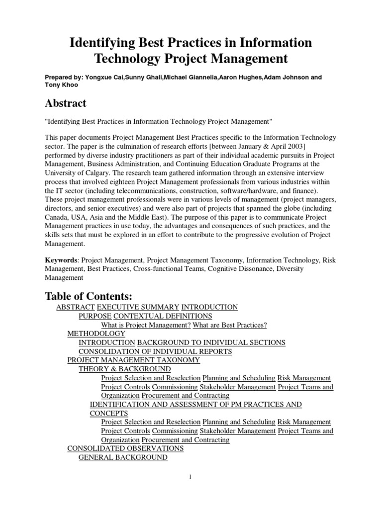Identifying Best Practices in Information Technology Project Management ...