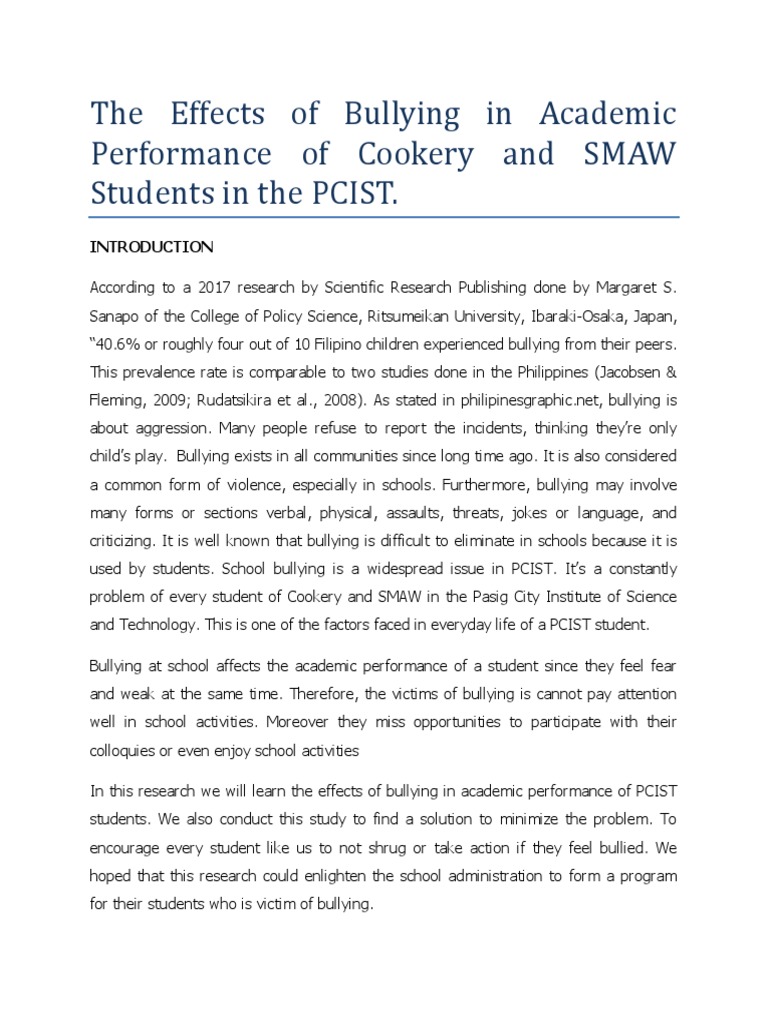 The Effects of Bullying in Academic Performance of Cookery and SMAW ...