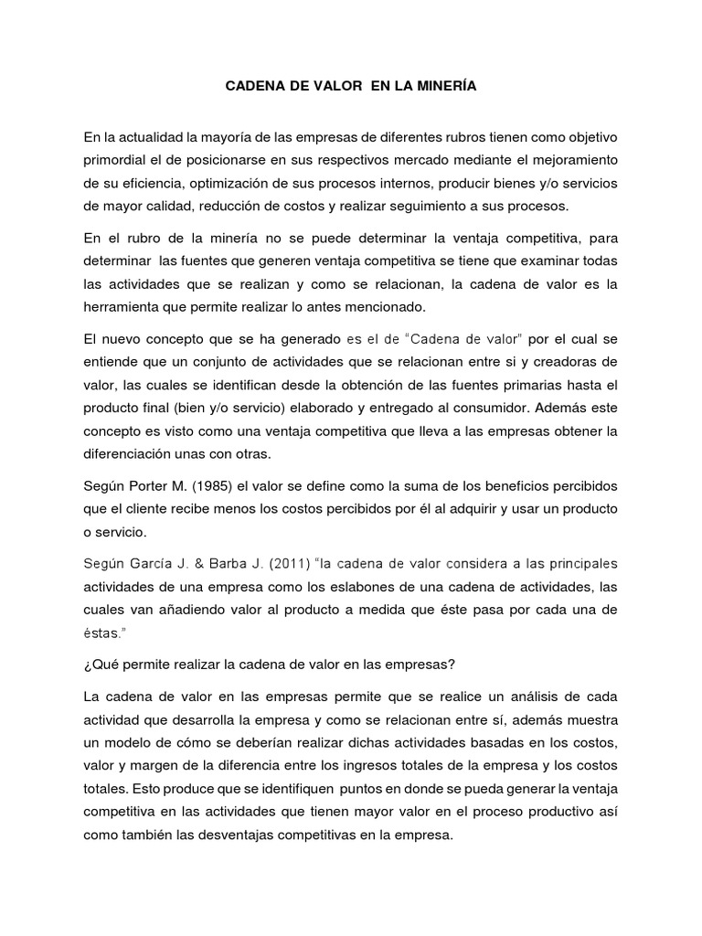 Cadena de Valor en la Minería: Estrategias y Costos | PDF | Cadena de ...