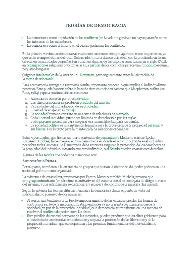 Teorías de La Democracia | PDF | República | Gobierno