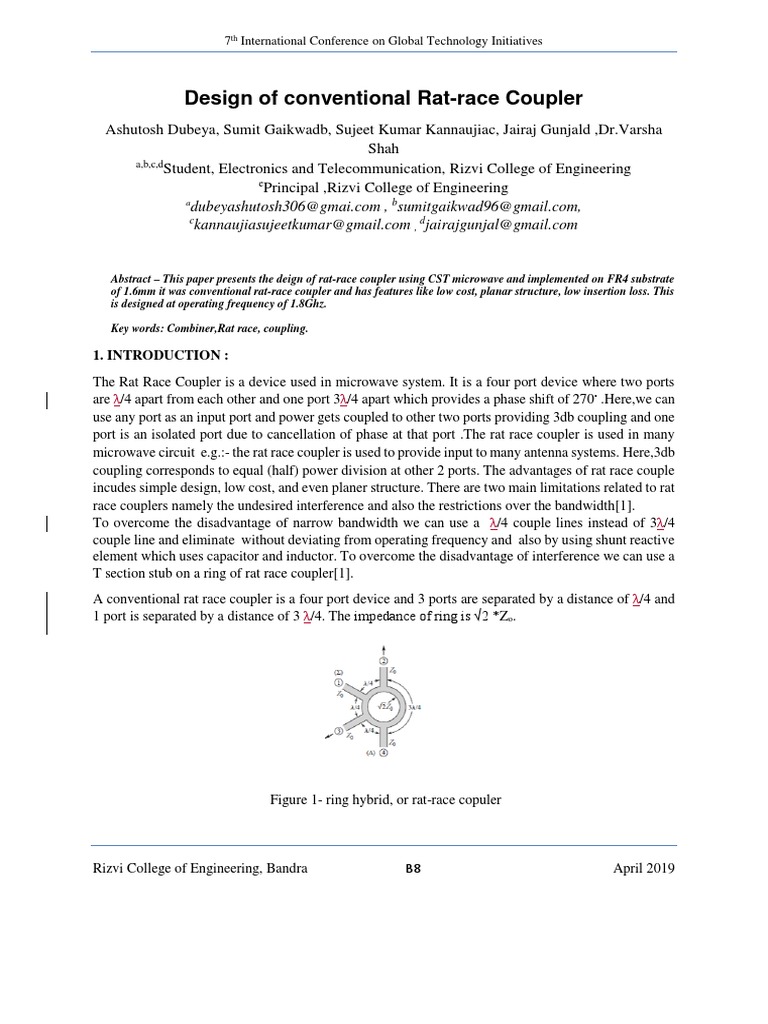 Design of Conventional Rat-Race Coupler | PDF | Waves | Electronics