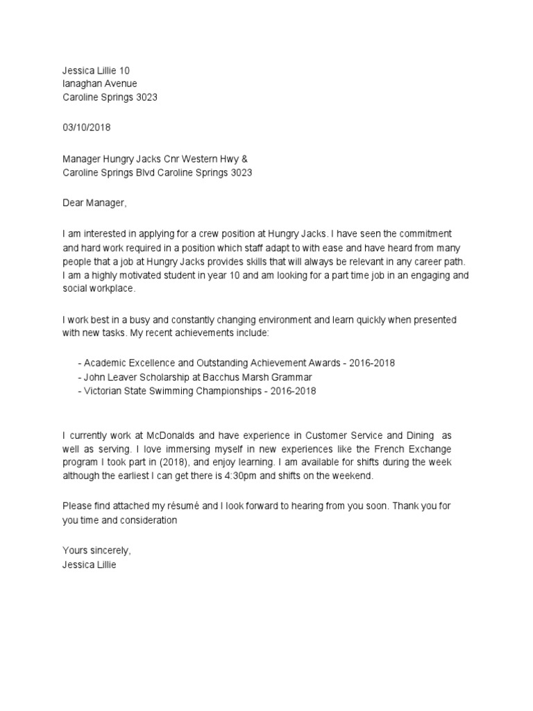 Jessica Lillie Hungry Jacks Cover Letter PDF