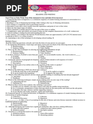 Third Quarter Exam in Reading and Writing