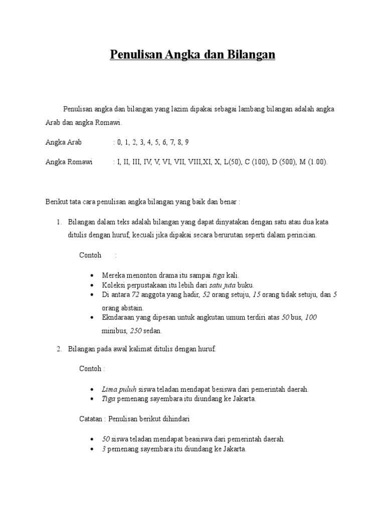 Panduan Penulisan Angka dan Bilangan | PDF