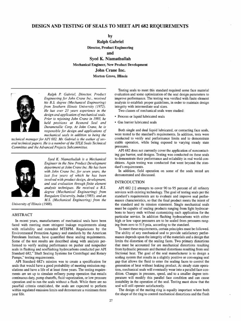 Design and Testing of Seals To Meet API 682 Requirements | PDF