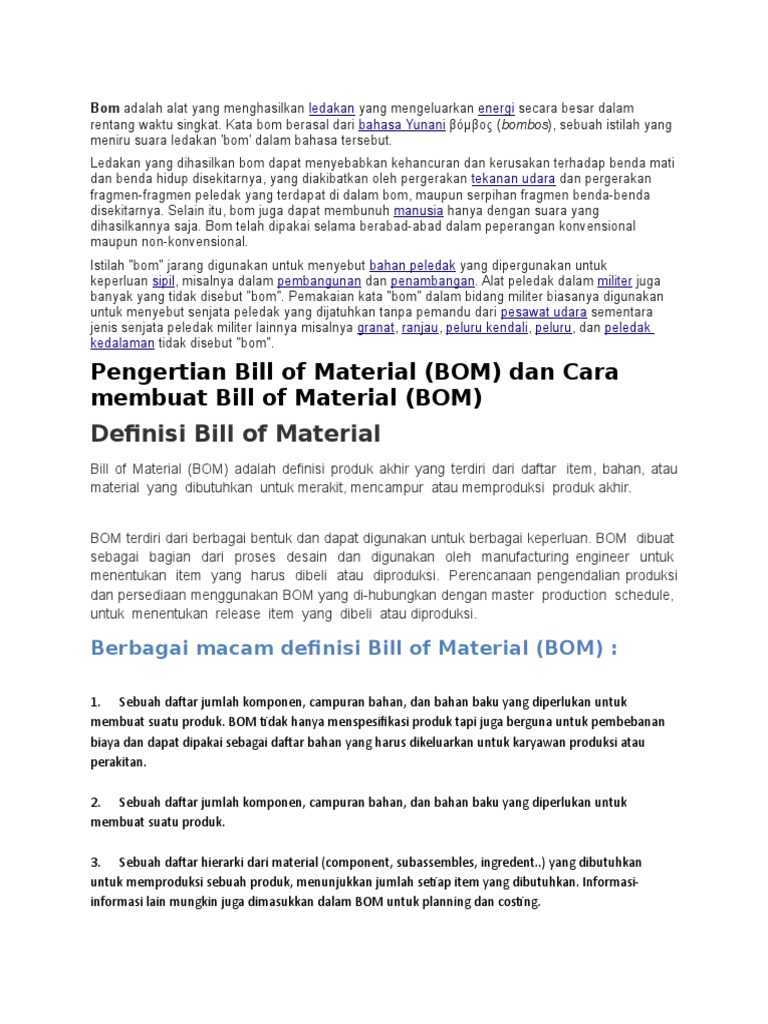 Definisi Bill of Material: Pengertian Bill of Material (BOM) Dan Cara ...