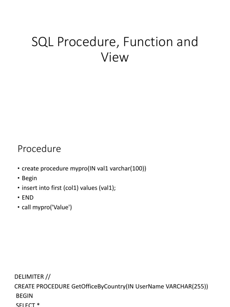 SQL Procedure, Function and View | PDF