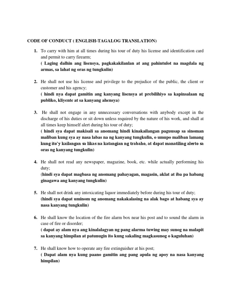 Code Of Conduct alog Translation Pdf Justice Crime Violence