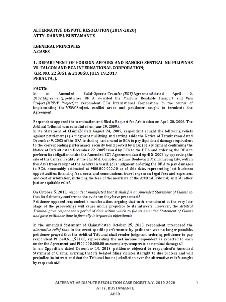 2019-2020 ADR Case Digest Summary | PDF | Arbitration | Alternative ...
