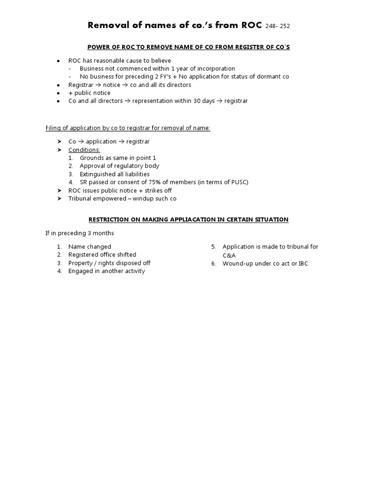 ROC Name Removal Process Explained | PDF | Liquidation | Business Law