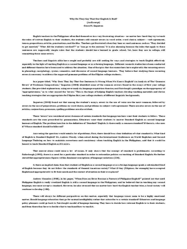 Why Do They Say That Our English Is Bad PDF English Language