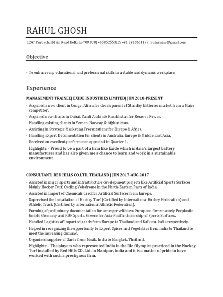Resume (CV) PDF Mergers And Acquisitions Singapore