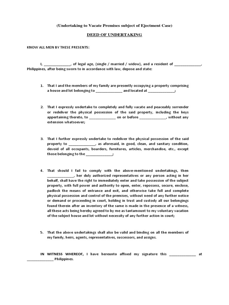 Undertaking to Vacate Premises | PDF | Property Law | Property