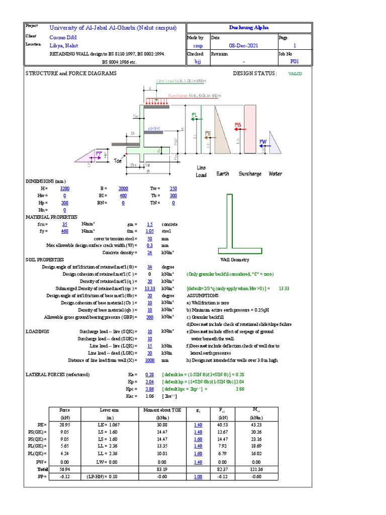 Retaining Wall Calculation Building Engineering Structural Engineering