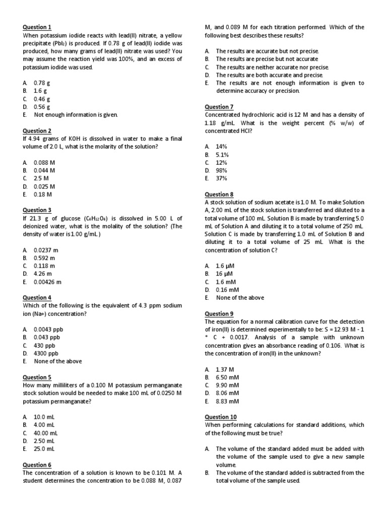 Analytical Chemistry Exam Questions | PDF | Gas Chromatography ...