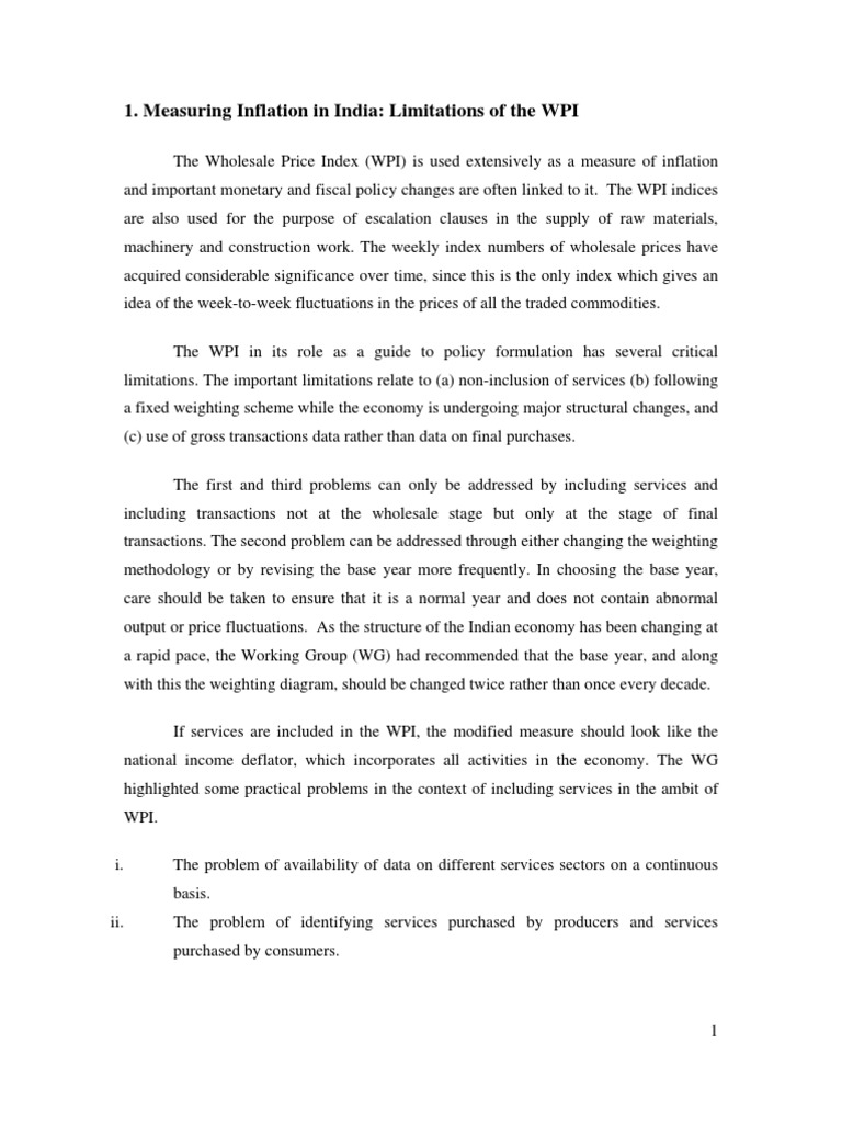 Measuring Inflation in India Limitations of WPI Unduh gratis PDF