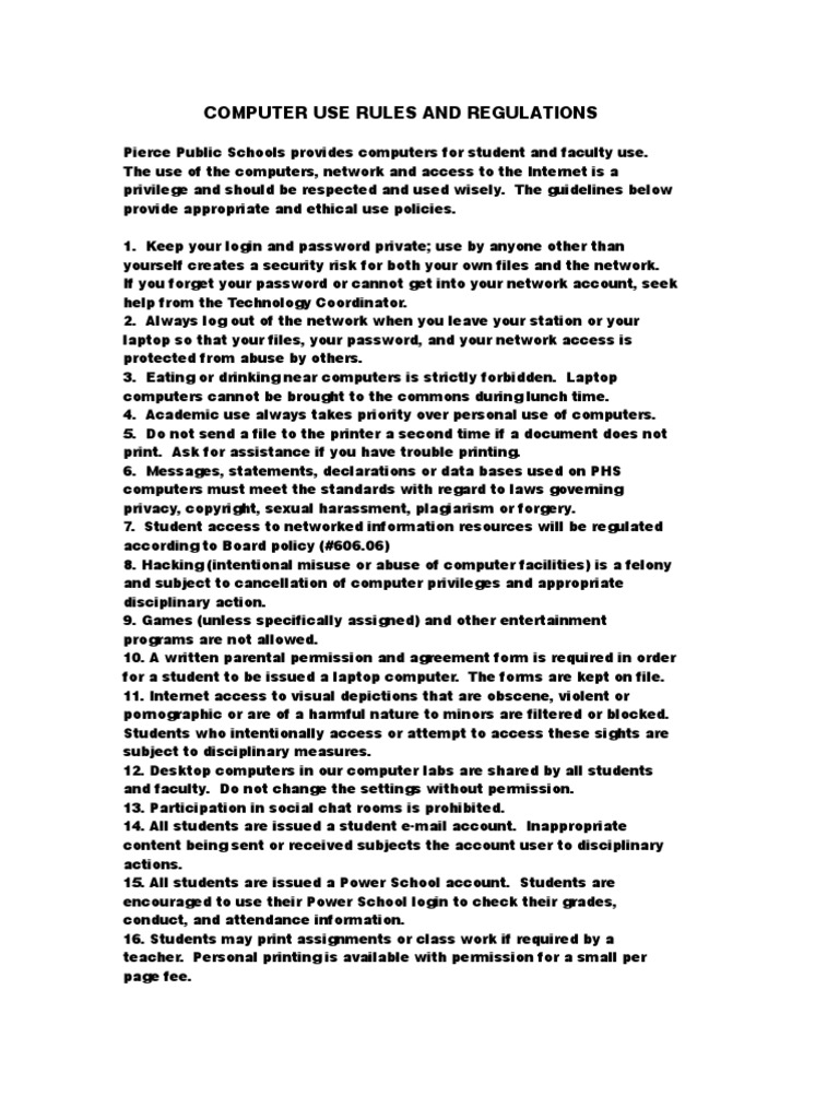 Pierce Schools Computer Use Guidelines | PDF | Internet | Password