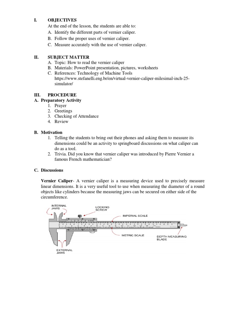 Vernier Caliper PDF Tools Teaching Mathematics