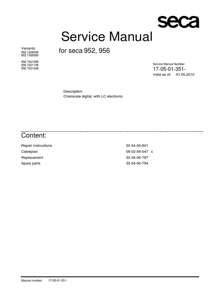 Seca 952/956 Service Manual Overview | PDF | Electrostatic Discharge ...