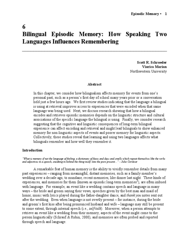 6 Bilingual Episodic Memory: How Speaking Two Languages Influences ...
